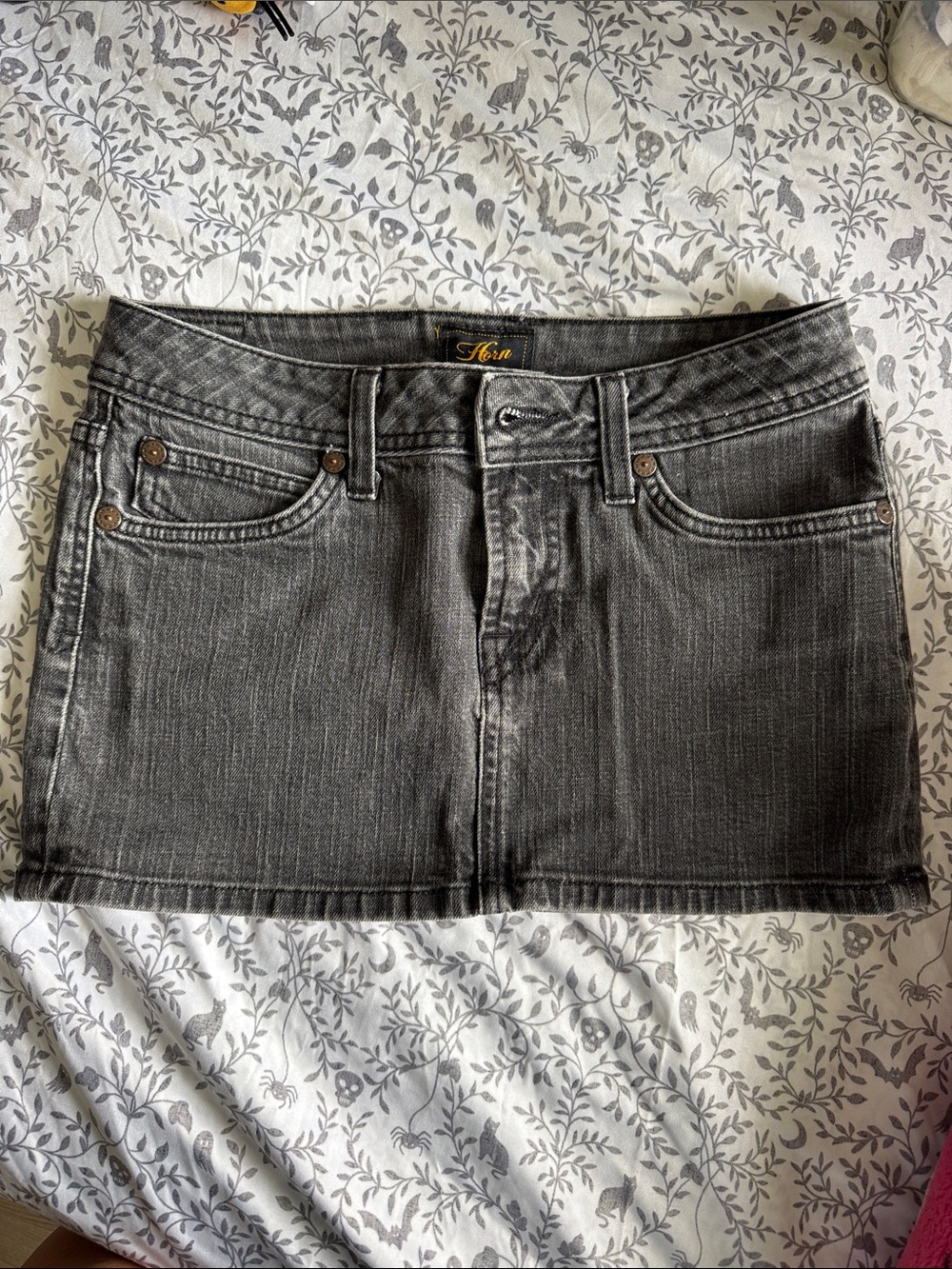 Skirt - Horn Black Denim Mini Skirt